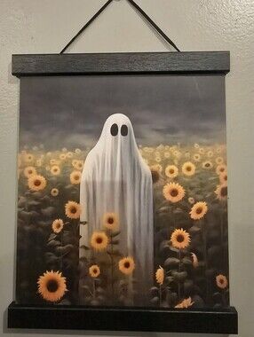 Sunflower Ghost Wall Art Print - White & Yellow